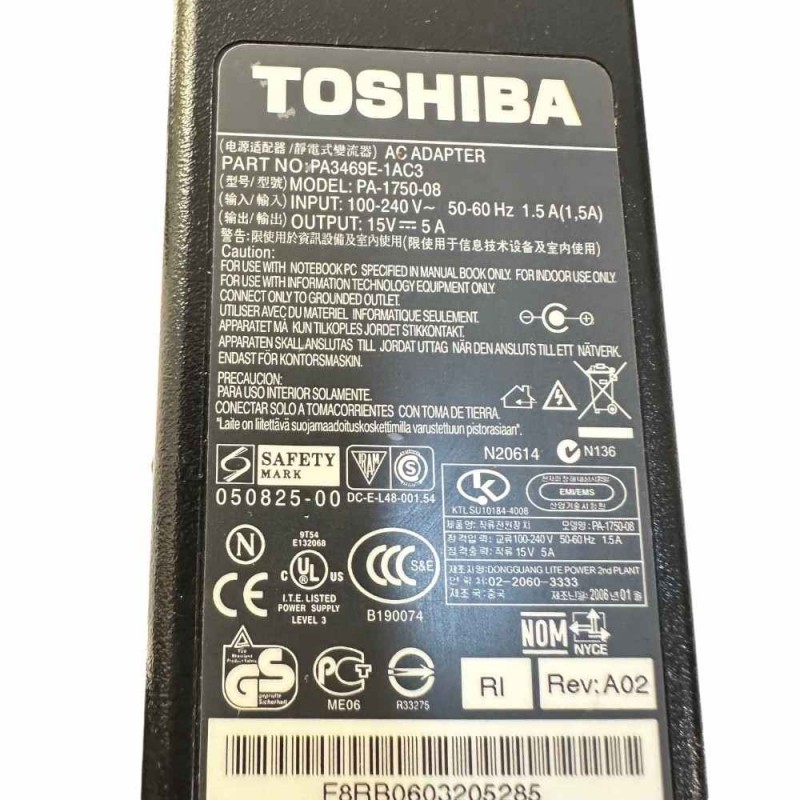 Τροφοδοτικό 75W PA3469E-1AC3  PA-1750-08 Λάπτοπ Toshiba