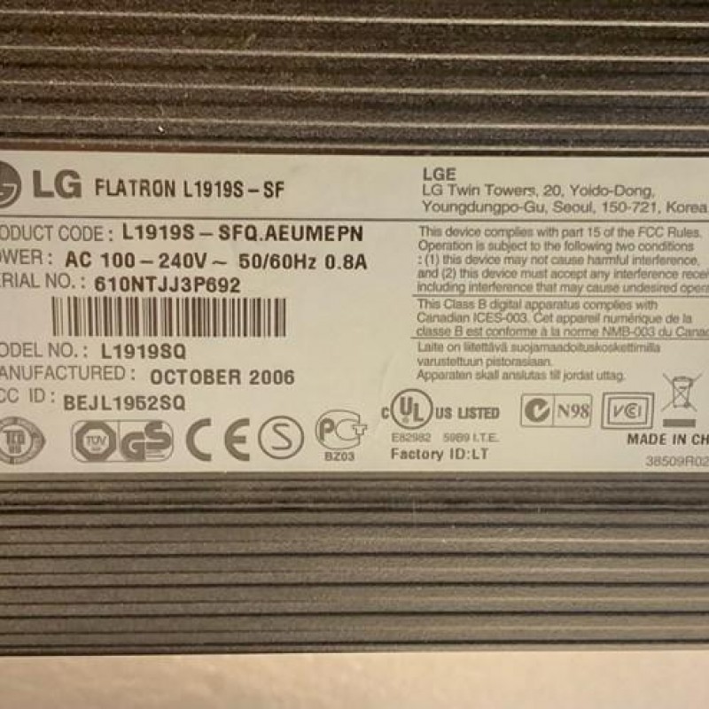 Οθόνη υπολογιστή 19'' LG FLATRON L1919S